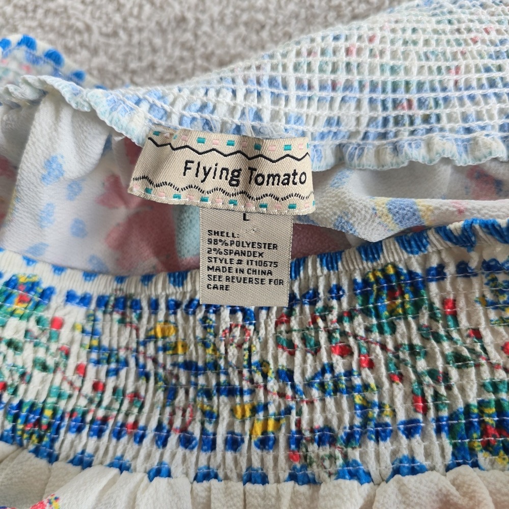 Flying Tomato Floral Off The Shoulder Top Textured Boho-chic Bell Sleeves Sz L - Picture 9 of 11